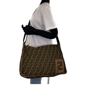 FENDI vintage Zucca pattern Big FF logo Diagonal Sholder bag Messenger bag